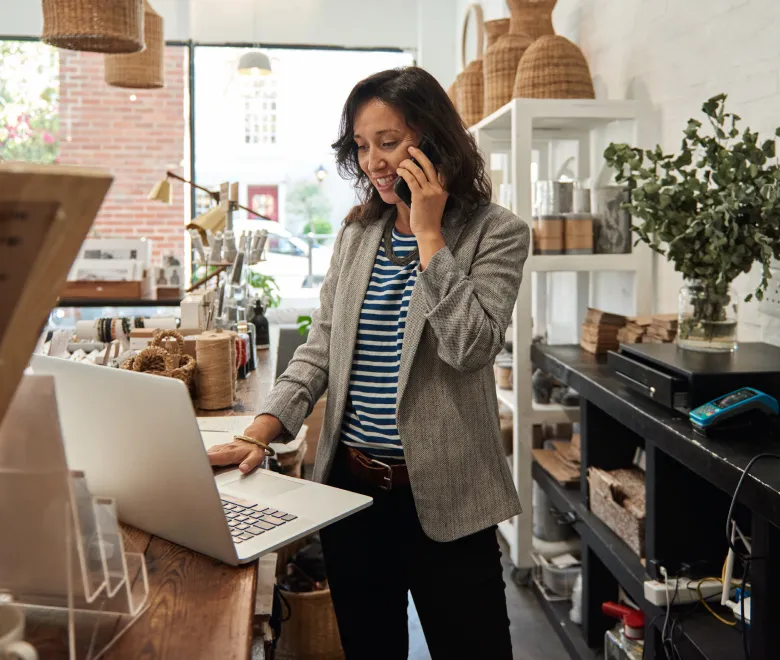 Woman in store talking on the phone